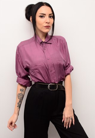 VINTAGE 90'S DUSTY ROSE PINK SILK BOYFRIEND SHIRT