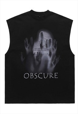 Gothic print sleeveless t-shirt punk tank top surfer vest