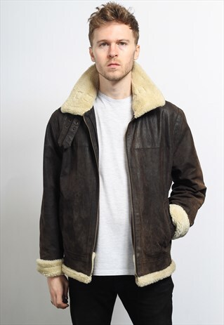 VINTAGE LEATHER AVIATOR FLEECE JACKET