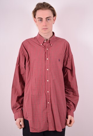 RALPH LAUREN MENS VINTAGE SHIRT XL RED CHECK 90S