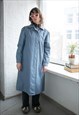 VINTAGE 70'S BLUE/GREY PUFF SLEEVED TRENCH STYLE COAT
