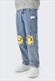 KALODIS RIPPED SMILEY PRINT LOOSE DISTRESSED STRAIGHT JEANS