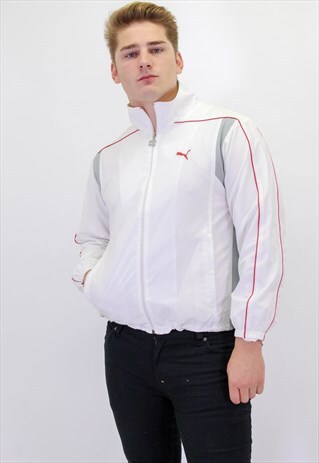 VINTAGE PUMA SHELL JACKET IN WHITE
