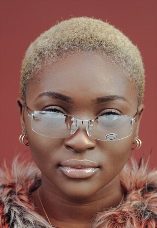 SLIM THUG CLEAR RIMLESS VINTAGE SUNGLASSES RETRO 80S 90S