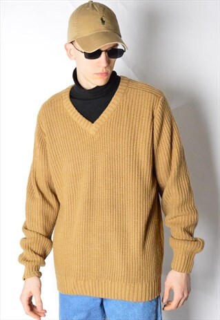 CAMEL BROWN KNIT V-NECK JUMPER