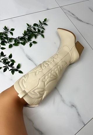 COWBOY BOOTS BEIGE WESTERN COWGIRL BOOTS