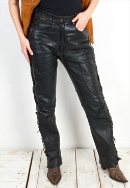 GERMOT Vintage W32 L32 Women M Lace Up Leather pants Black