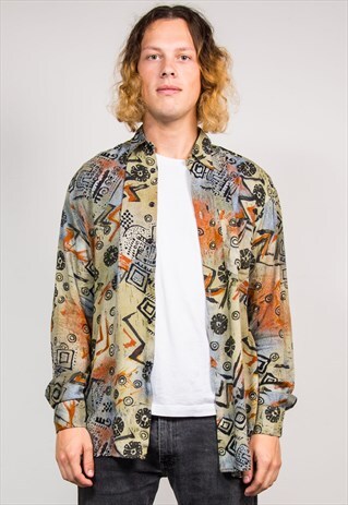 VINTAGE 90'S WAVEY ABSTRACT PATTERN FESTIVAL SHIRT