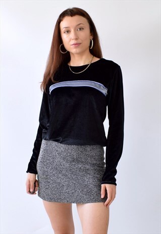 VINTAGE Y2K 90S LONG SLEEVED VELVET TOP CHEST STRIPE LILAC