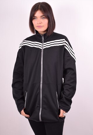 ADIDAS WOMENS VINTAGE TRACKSUIT TOP JACKET LARGE BLACK 90S