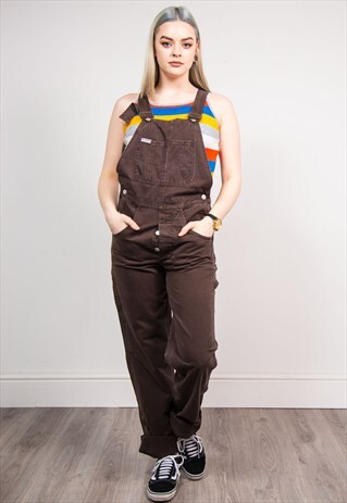 VINTAGE 90'S BROWN DENIM LONG DUNGAREES