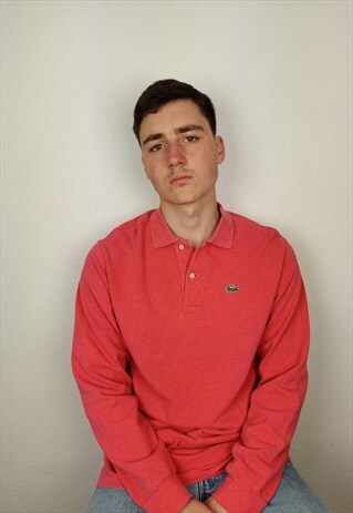 VINTAGE LACOSTE POLO SHIRT IN SALMON LONGSLEEVE