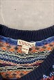 VINTAGE KNITTED JUMPER ABSTRACT PATTERNED KNIT SWEATER