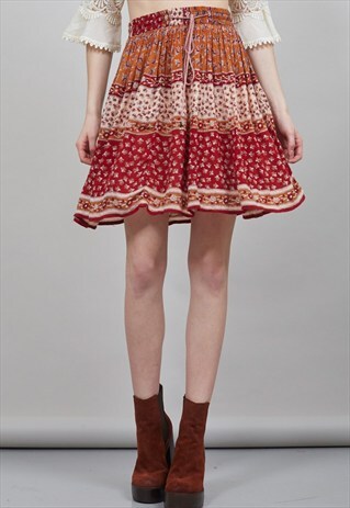 VINTAGE MINI 70'S FLORAL FESTIVAL INDIAN MINI SKIRT