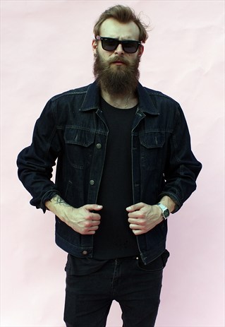 VINTAGE 90'S DARK BLUE DENIM JACKET WITH POCKETS