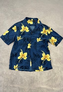Vintage Hawaiian Shirt Flower Patterned Silk Shirt