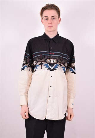 MENS VINTAGE AZTEC PRINT SHIRT LARGE MULTI 90S