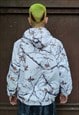 AUTUMN LEAVES PRINT HOODIE WINDBREAKER FABRIC PULLOVER WHITE