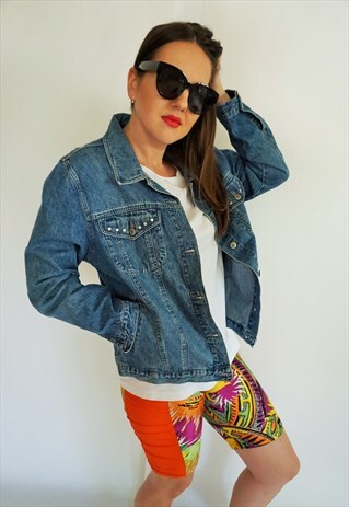 VINTAGE DENIM JACKET GRUNGE BOHO OVERSIZE BOMBER JEAN BLUE