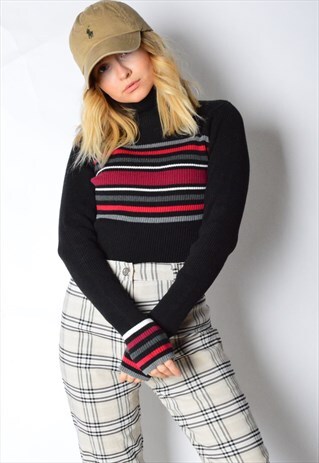VINTAGE 90S BLACK STRIPED LONG SLEEVE TURTLE NECK TOP