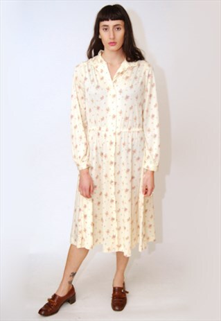 FLORAL BUTTON-UP DRESS (M) VINTAGE 70S MOD BOHO HIPPY HIPPIE