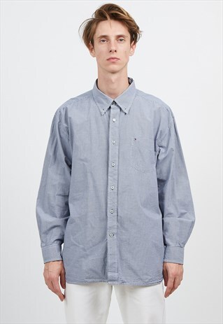 VINTAGE BLUE TOMMY HILFIGER LONG SLEEVE CHECKERED SHIRT