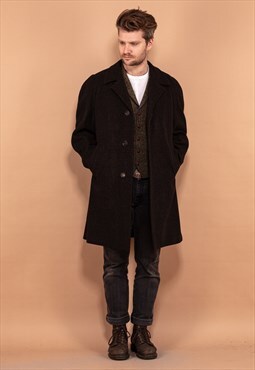 Vintage 70's Men Pure New Wool Coat in Brown