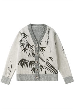 Tropical pattern cardigan button up fluffy preppy jumper