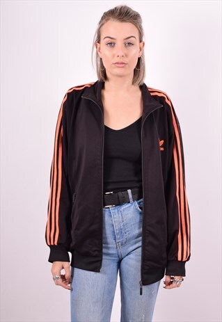 ADIDAS WOMENS VINTAGE TRACKSUIT TOP JACKET XL BLACK 90'S