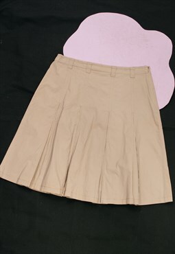 Vintage Skirt Y2K Preppy Pleated Midi in Beige Cotton