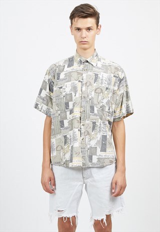 VINTAGE GREY YELLOW ORTO POETA SHORT SLEEVE SHIRT