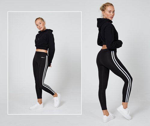 fasheon Black Double Side Stripe Slogan Leggings