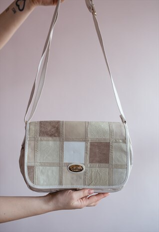 VINTAGE 70S' WHITE PATCHWORK SHOULDER BAG
