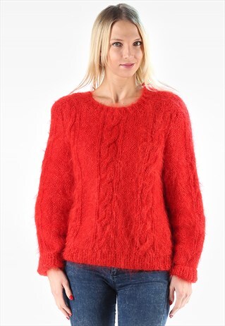RED FUZZY SWEATER MOHAIR