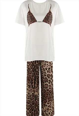 LEOPARD TEES AND WIDE LEG TOUSER SET IN WHITE 