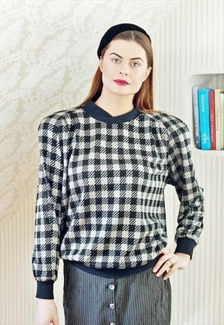 BLACK AND GREY CHECKED JUMPER