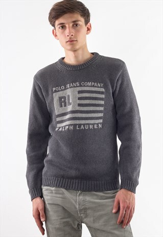 VINTAGE POLO RALPH LAUREN SWEATER 90S GREY KNITTED