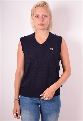 FILA WOMENS VINTAGE VEST TANK TOP MEDIUM BLUE 90S