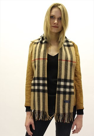 VINTAGE CASHMERE CHECKED SCARF BEIGE-AS55
