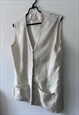 VINTAGE WHITE SATIN SLEEVELESS BLOUSE / VEST - LARGE 