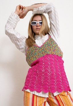 Vintage Crochet Top Pink Strap Indie 90s