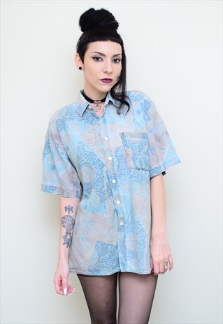 VINTAGE 90'S RETRO PASTEL ABSTRACT PATTERNED SLOUCHY SHIRT