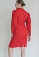 VINTAGE 60S BODY CON LONG SLEEVE MIDI DRESS IN RED XS