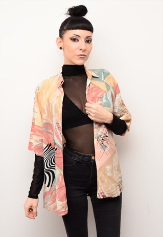VINTAGE 90'S ABSTRACT RETRO PATTERNED OVERSIZED SHIRT