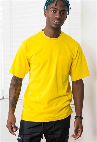 VINTAGE HONORS YELLOW COTTON POCKET T-SHIRT 90S M 7.3