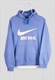 Vintage Nike Baby Blue Hoodie Spell Out Centre Swoosh Medium