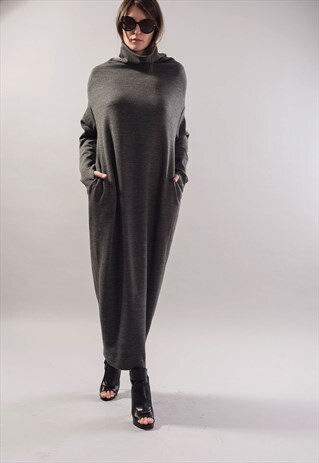 GREY SWEATER PULLOVER SWEATER DRESS MAXI BLOUSE F1736