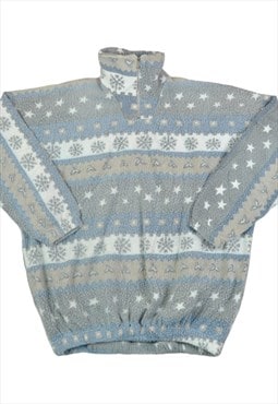 Vintage Fleece 1/4 Zip Retro Pattern Blue Ladies XL