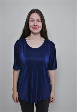 Blue ribbed tee shirt, minimalist lined t-shirt
