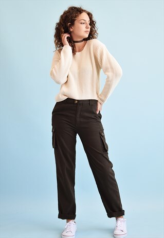 90'S RETRO REGULAR WAIST DENIM CARGO JEANS
